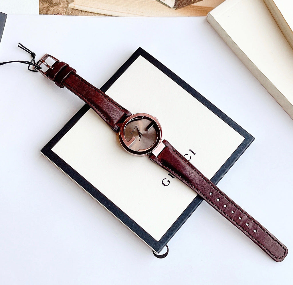 Gucci Interlocking Iconic Brown Dial Brown Leather Strap Watch For Women - YA133207 Buy Now By Gucci