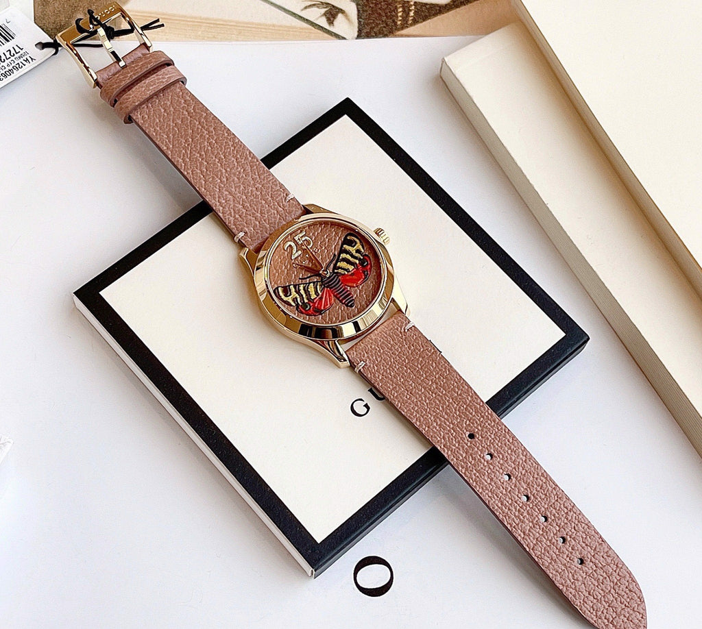 Gucci G Timeless Butterfly Brown Dial Brown Leather Strap Watch For Women - YA1264063 Buy Now By Gucci