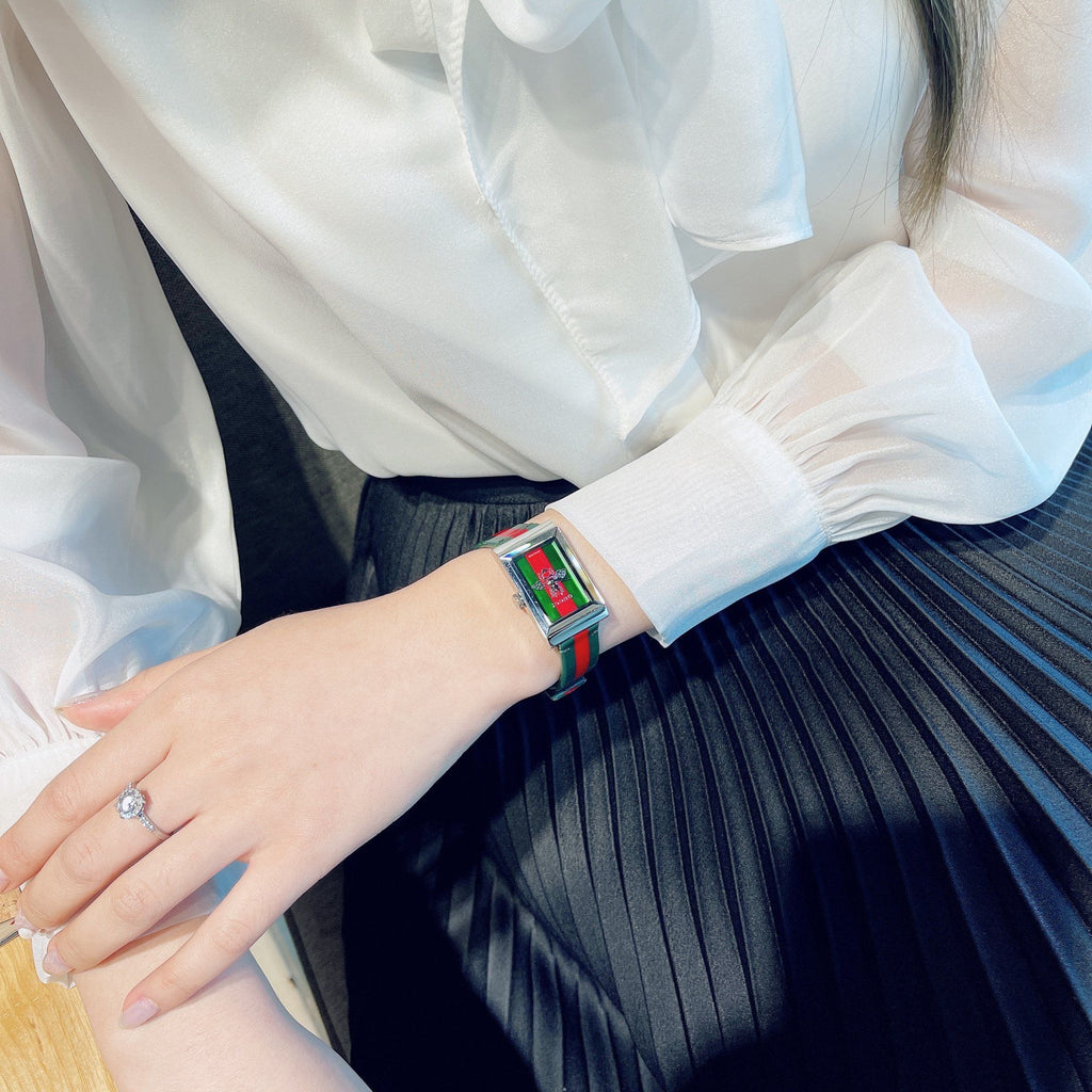 Gucci G Frame Quartz Green & Red Mother of Pearl Dial Multicolor Leather Strap Watch For Women - YA147408 Buy Now By Gucci