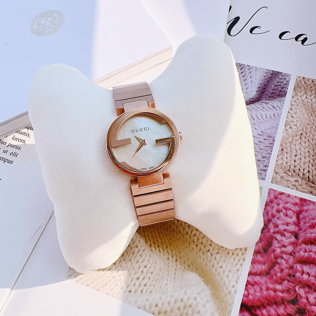 Gucci G Interlocking Mother of Pearl Dial Rose Gold Steel Strap Watch For Women - YA133515 Buy Now By Gucci