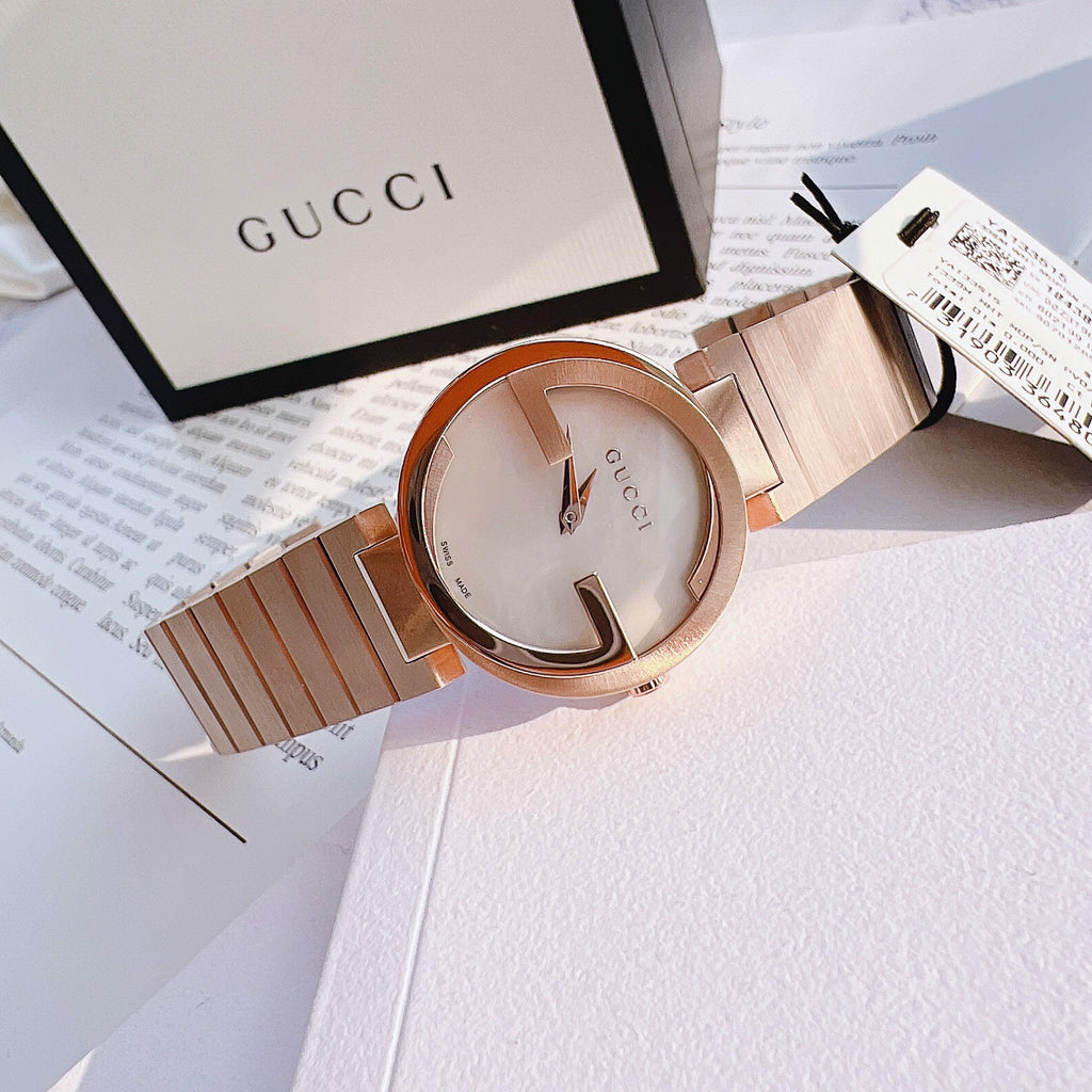 Gucci G Interlocking Mother of Pearl Dial Rose Gold Steel Strap Watch For Women - YA133515 Buy Now By Gucci