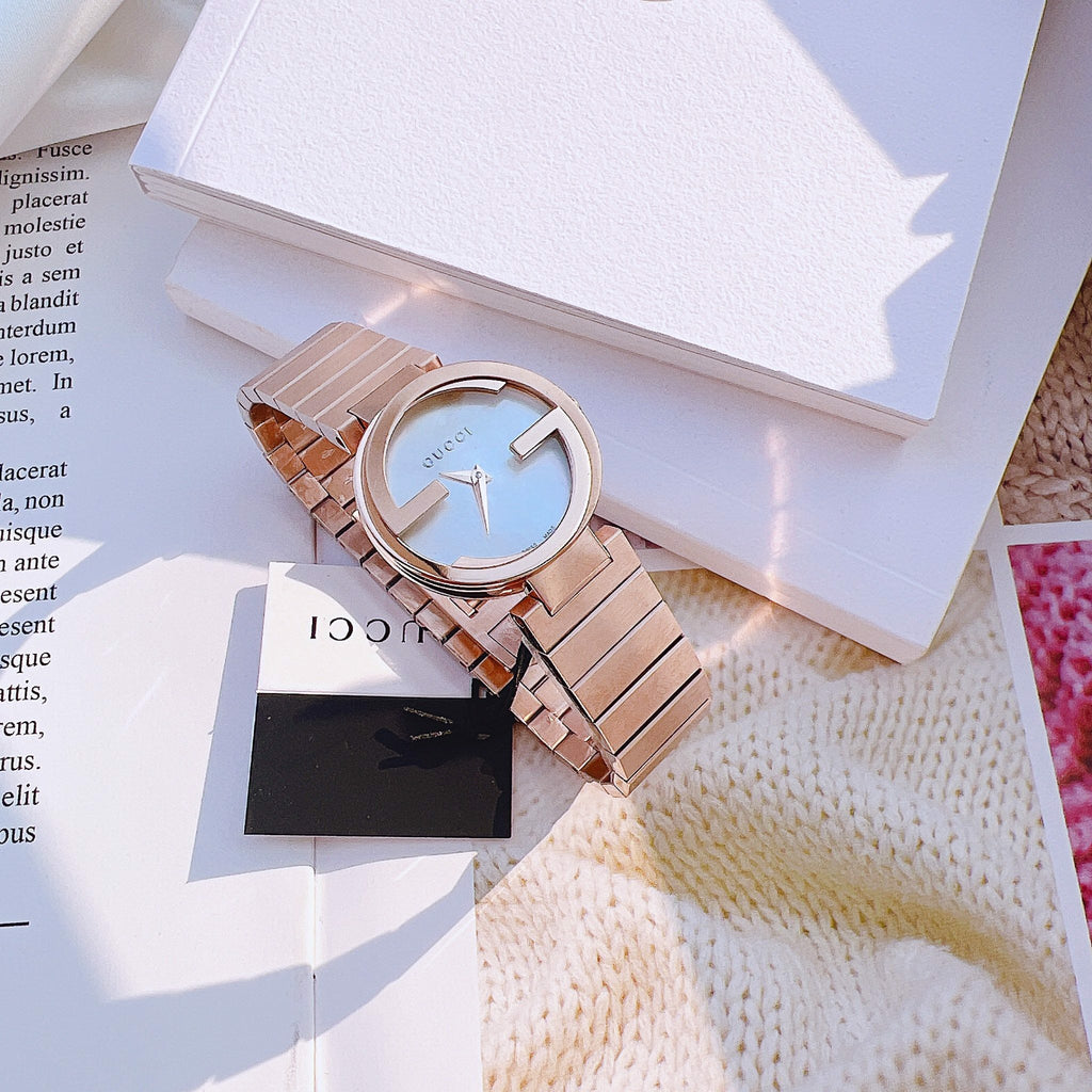 Gucci G Interlocking Mother of Pearl Dial Rose Gold Steel Strap Watch For Women - YA133515 Buy Now By Gucci