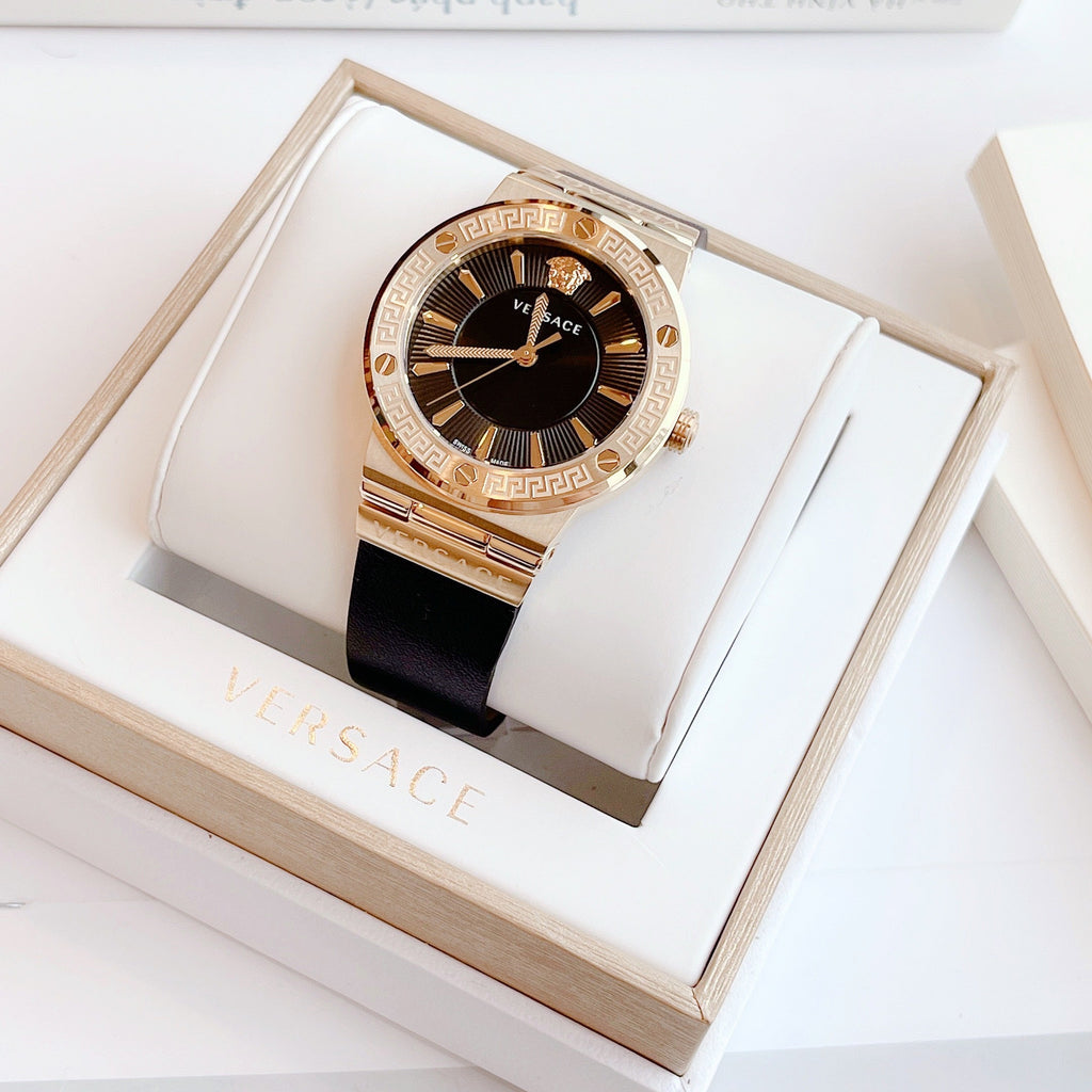 Versace Greca Black Dial Black Leather Strap Watch for Women - VEVH00320 Buy Now By Versace