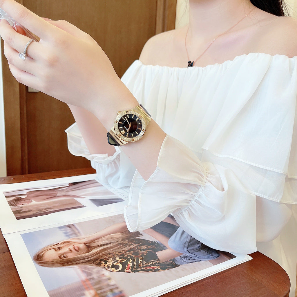 Versace Greca Black Dial Black Leather Strap Watch for Women - VEVH00320 Buy Now By Versace