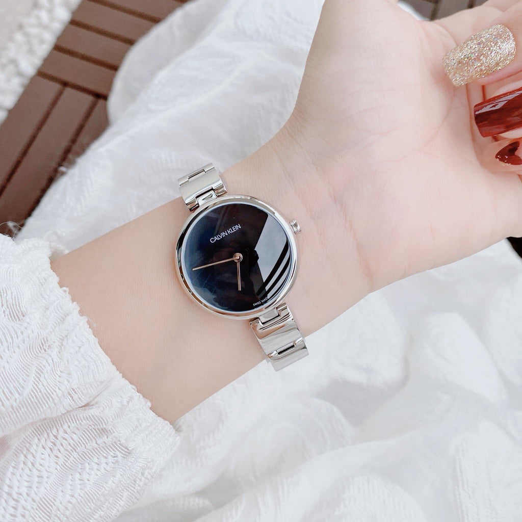 Calvin Klein Wavy Black Dial Silver Steel Strap Watch for Women - K9U23141 Buy Now By Calvin Klein