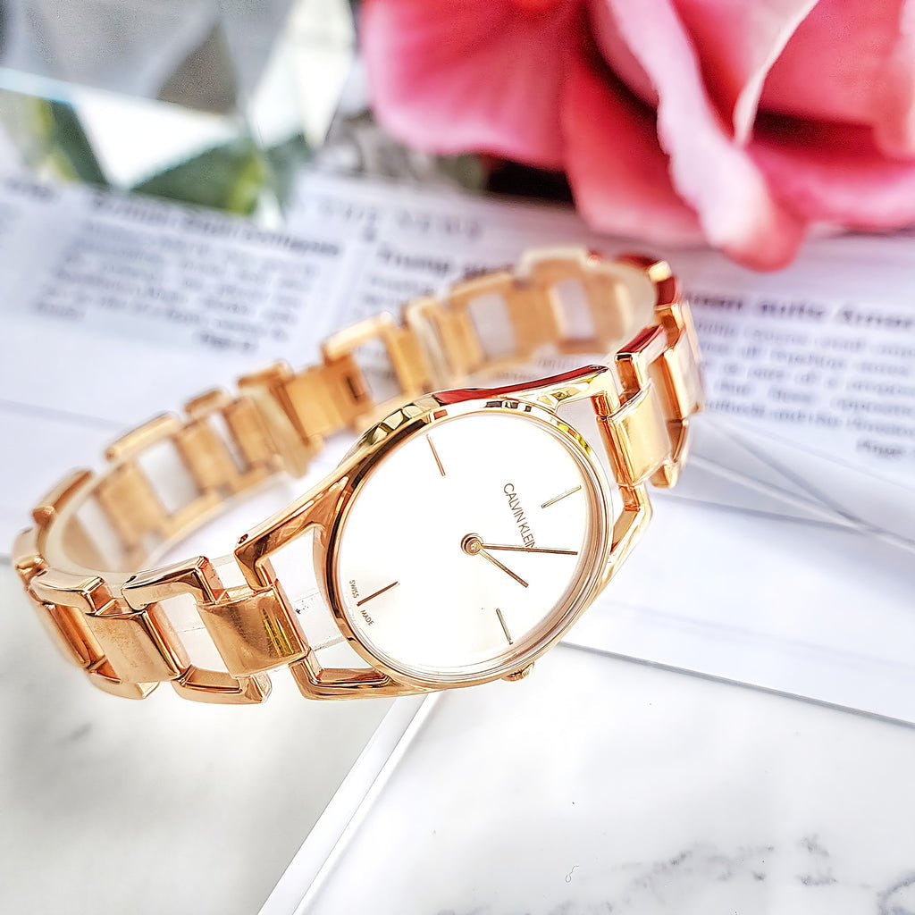 Calvin Klein Snake Silver Dial Rose Gold Steel Strap Watch For Women - K6E23646 Buy Now By Calvin Klein