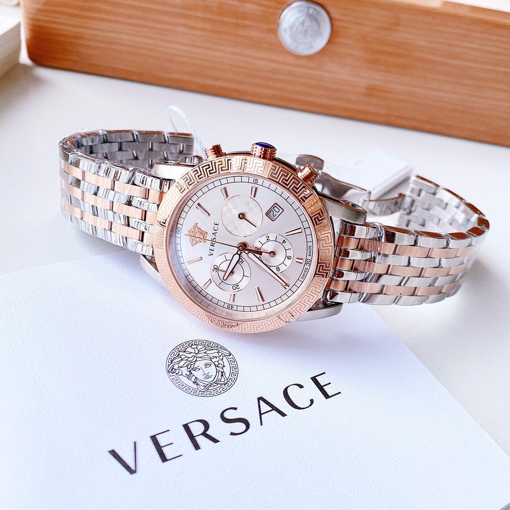 Versace Sport Tech Chronograph While Dial Two Tone Steel Strap Watch for Men - VELT00319 Buy Now By Versace