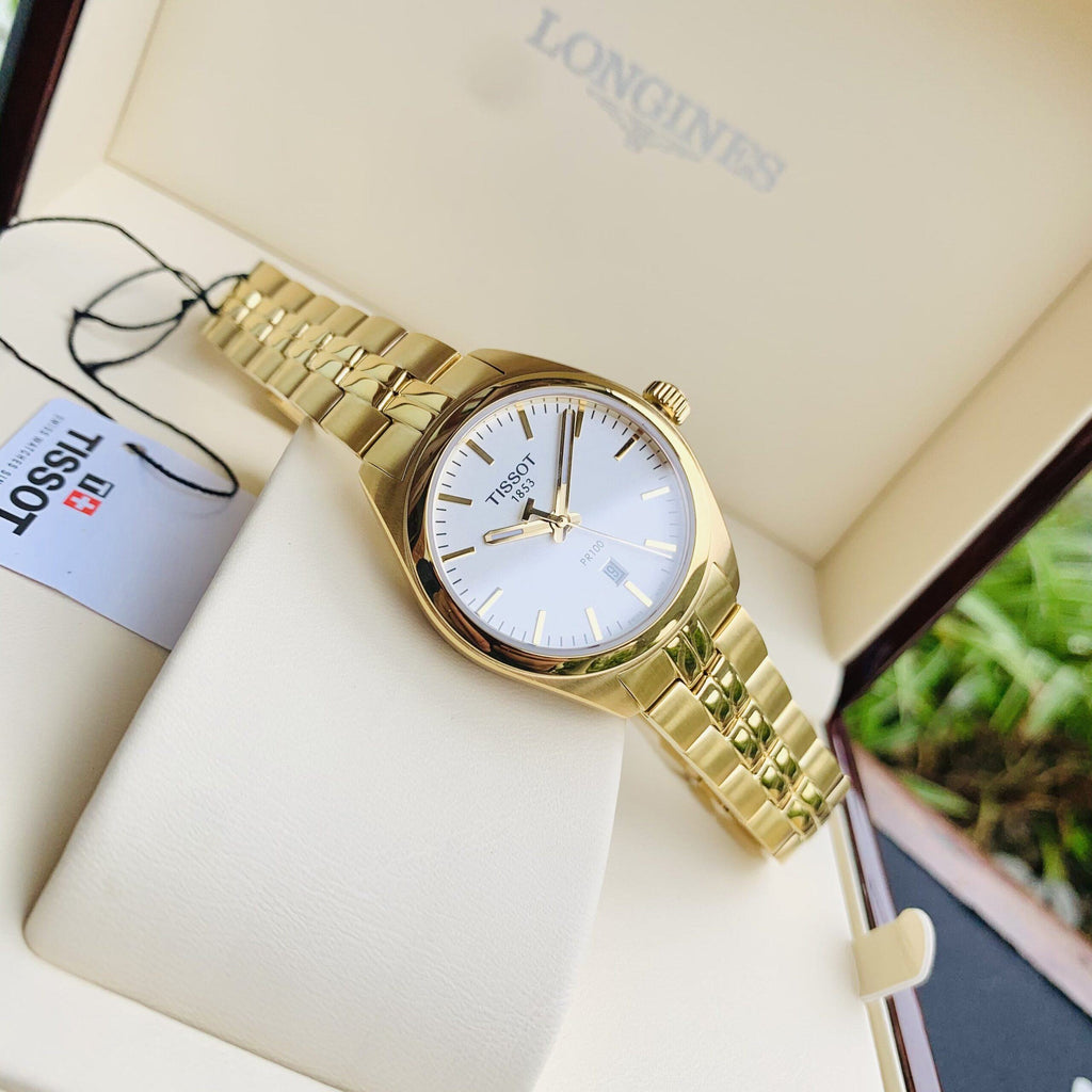 Tissot T Classic PR 100 Lady White Dial Gold Steel Strap Watch for Women - T101.210.33.031.00 Buy Now By Tissot