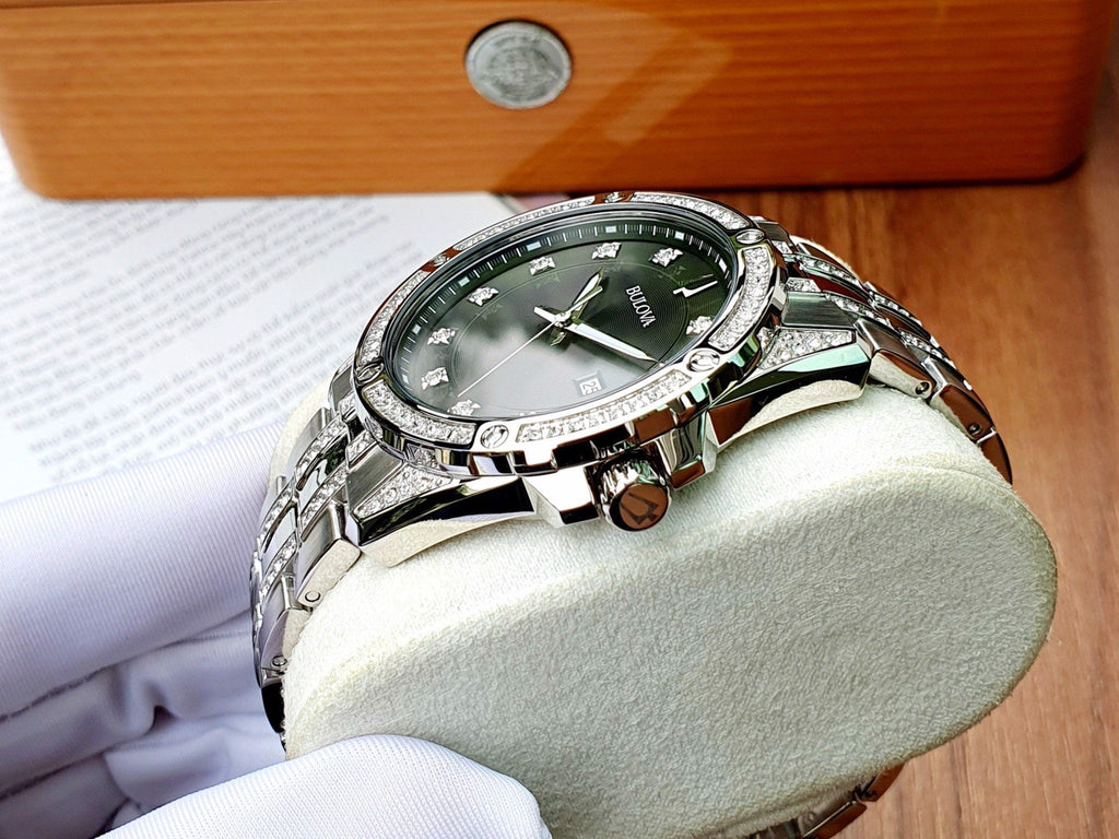 Bulova Crystal Collection Black Dial Silver Steel Strap Watch for Men - 96K104 Buy Now By Bulova