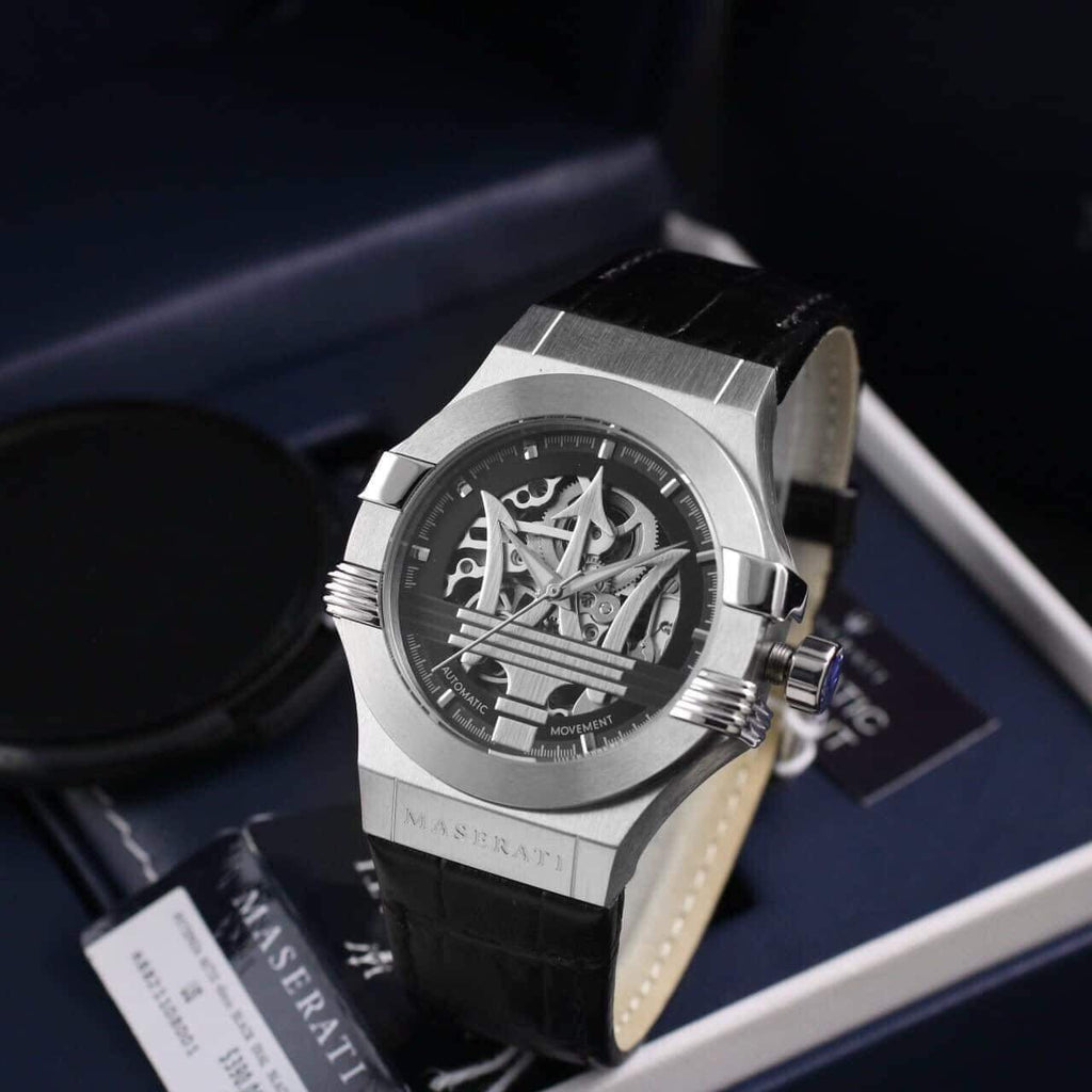 Maserati Potenza Automatic Black Dial Black Leather Strap Watch For Men - R8821108001 Buy Now By Maserati