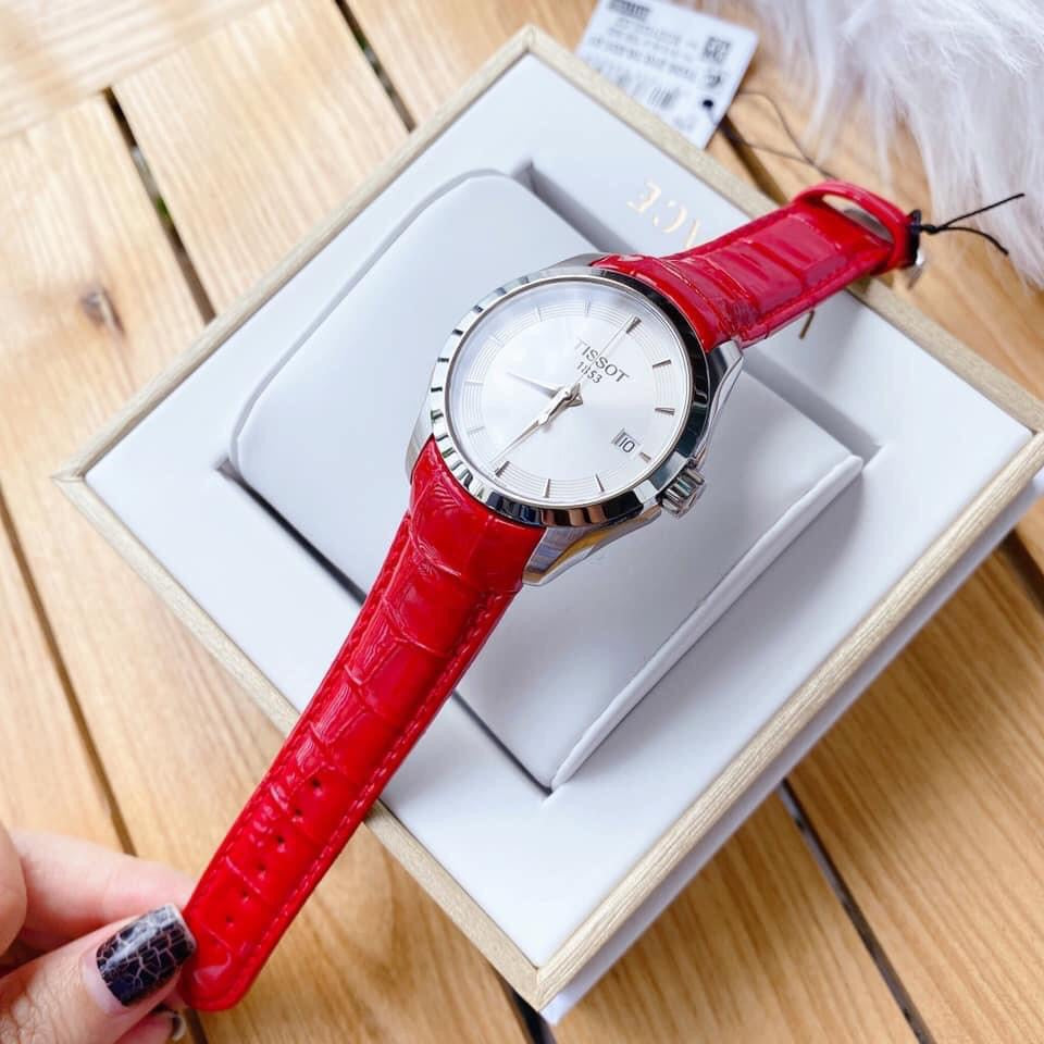 Tissot Couturier Lady Silver Dial Red Leather Strap Watch for Women - T035.210.16.031.01 Buy Now By Tissot