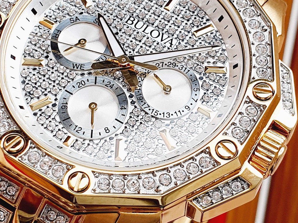 Bulova Crystal Collection Octova White Dial Gold Steel Strap Watch for Men - 98C126 Buy Now By Bulova