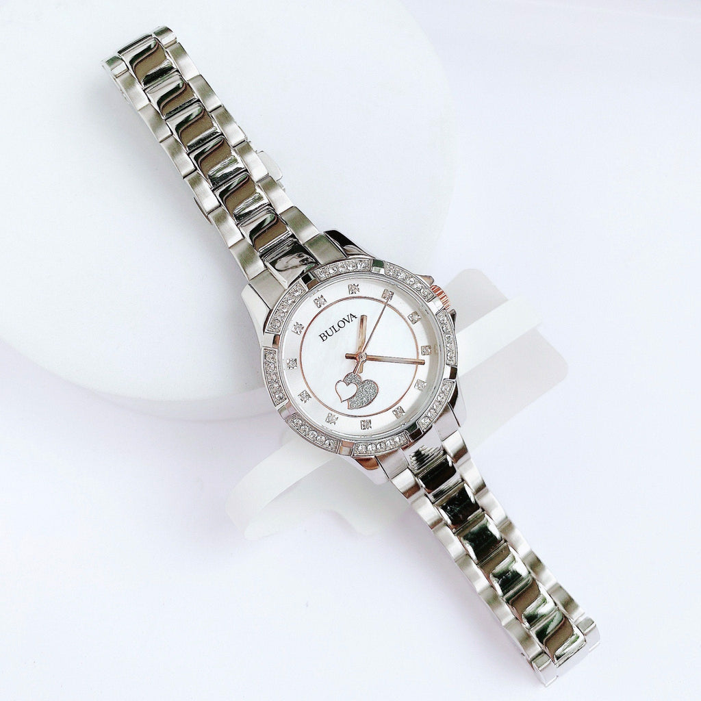 Bulova Crystal Collection Mother of Pearl Dial Silver Steel Strap Watch for Women - 98L232 Buy Now By Bulova