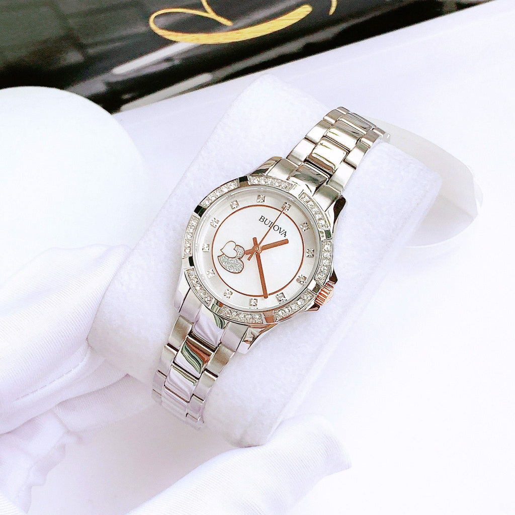 Bulova Crystal Collection Mother of Pearl Dial Silver Steel Strap Watch for Women - 98L232 Buy Now By Bulova