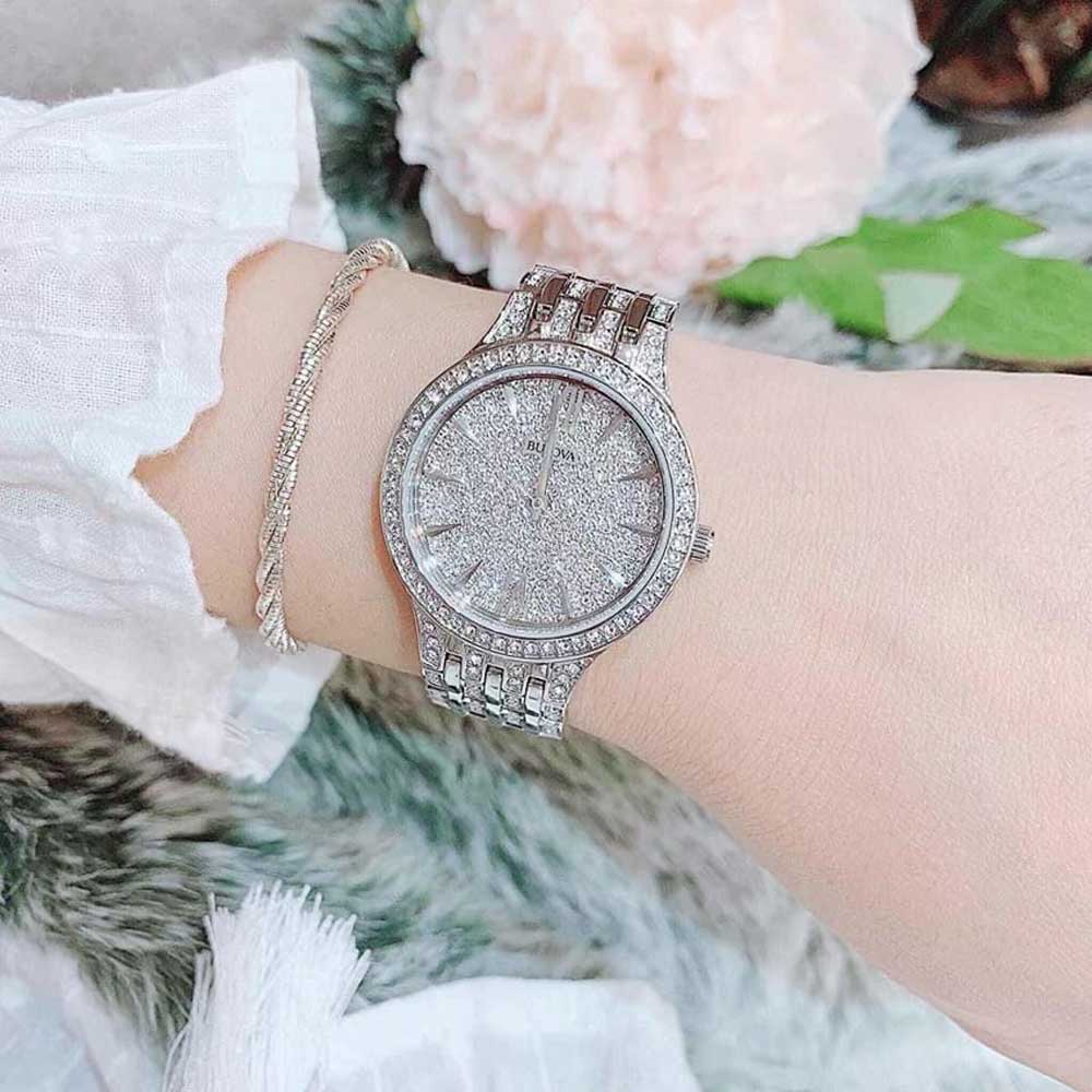 Bulova Crystal Collection Silver Dial Silver Steel Strap Watch for Women - 96L243 Buy Now By Bulova