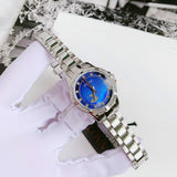 Bulova Crystal Collection Blue Mother of Pearl Dial Silver Steel Strap Watch for Women - 96L238 Buy Now By Bulova