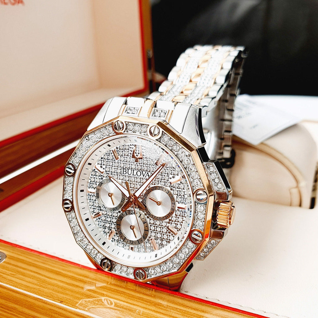 Bulova Octova Crystal Silver Dial Two Tone Steel Strap Watch for Men - 98C133 Buy Now By Bulova