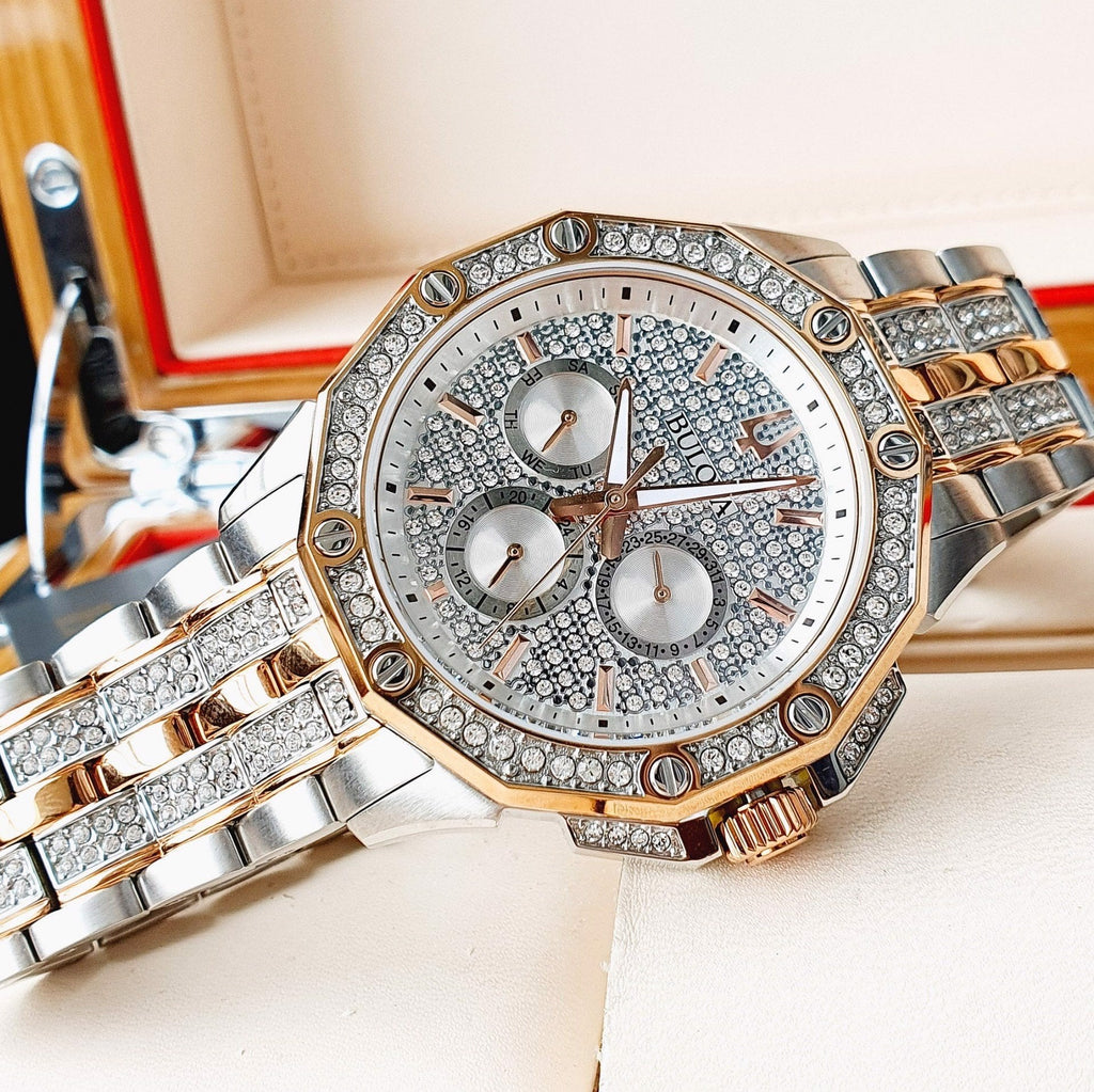 Bulova Octova Crystal Silver Dial Two Tone Steel Strap Watch for Men - 98C133 Buy Now By Bulova