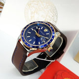 Versace Hellenyium GMT Blue Dial Brown Leather Strap Watch for Men - V11080017 Buy Now By Versace