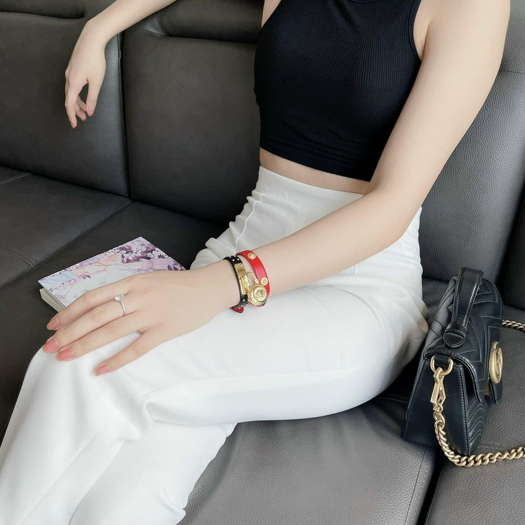 Versace Medusa Lock Icon Gold Dial Red Leather Strap Watch for Women - VEDW00119 Buy Now By Versace