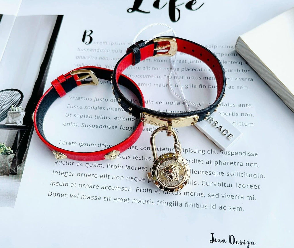 Versace Medusa Lock Icon Gold Dial Red Leather Strap Watch for Women - VEDW00119 Buy Now By Versace