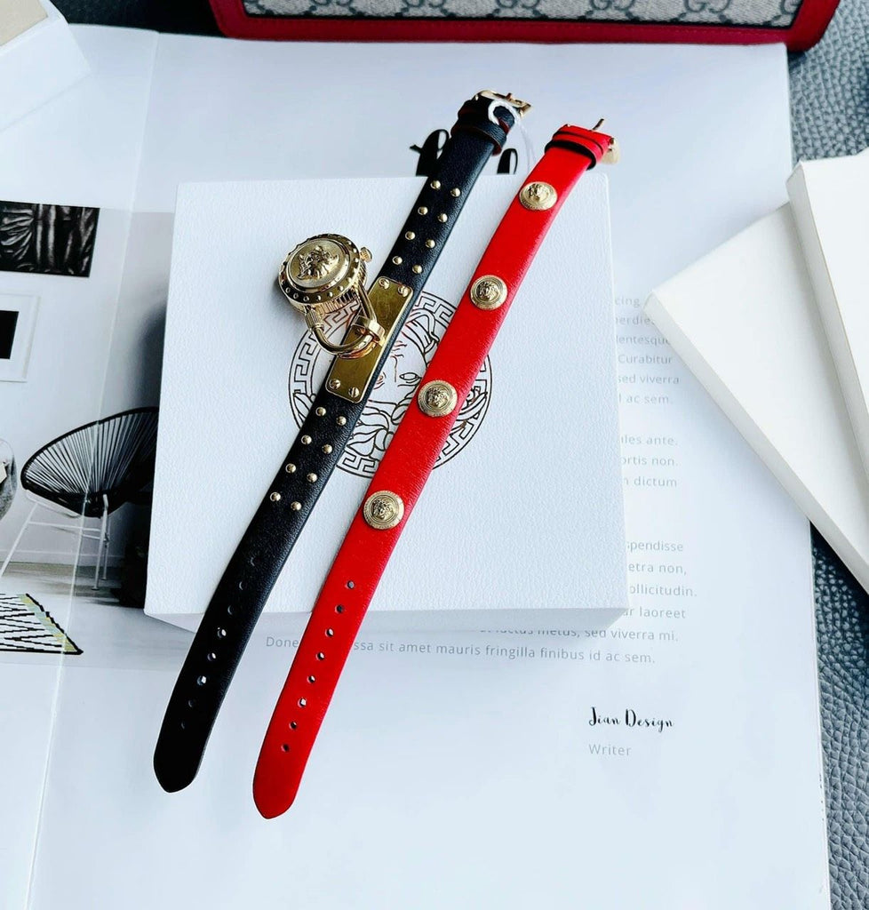 Versace Medusa Lock Icon Gold Dial Red Leather Strap Watch for Women - VEDW00119 Buy Now By Versace