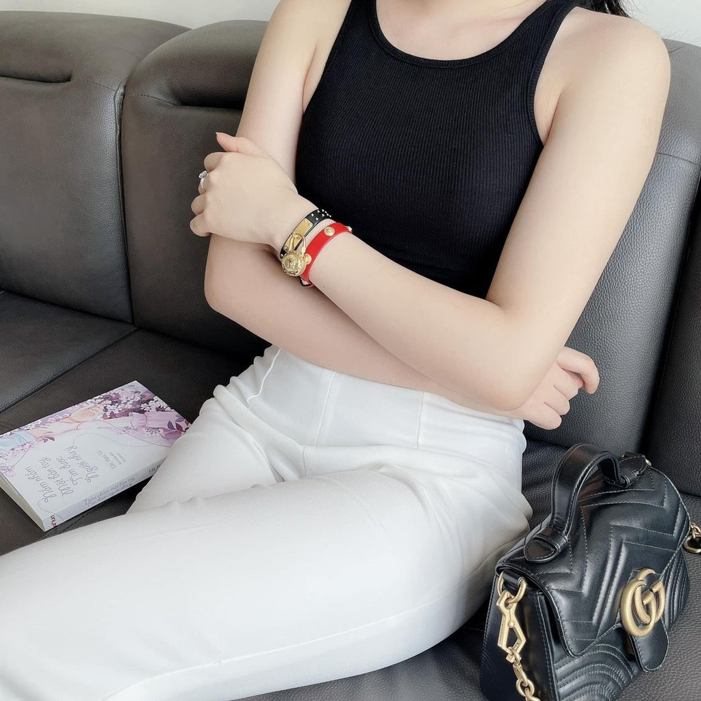 Versace Medusa Lock Icon Gold Dial Red Leather Strap Watch for Women - VEDW00119 Buy Now By Versace