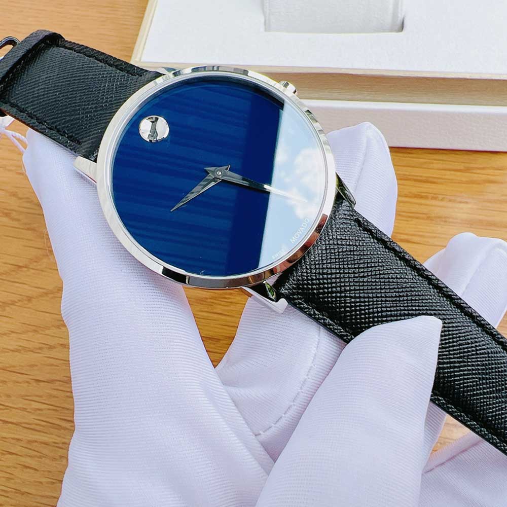 Movado Museum Classic Blue Dial Black Leather Strap Watch for Men - 0607197 Buy Now By Movado