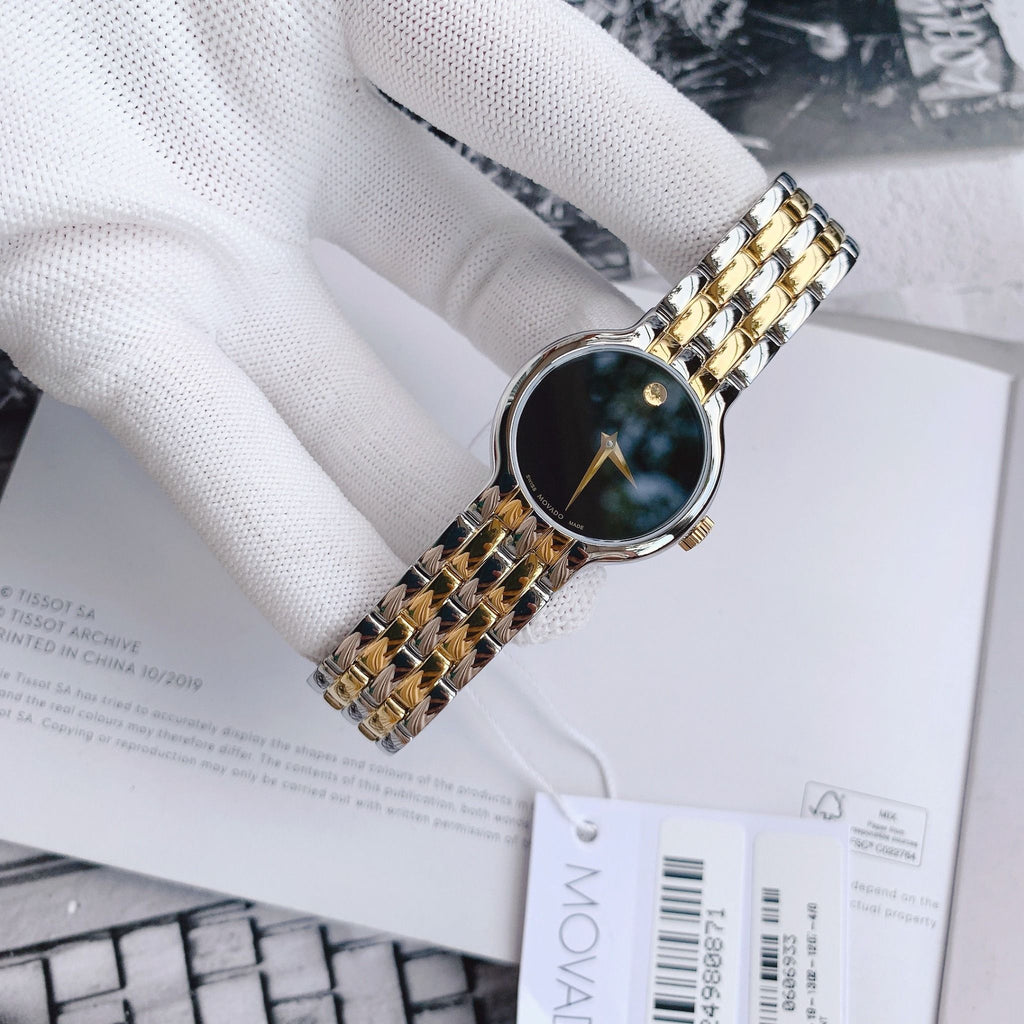 Movado Veturi Quartz Black Dial Two Tone Steel Strap Watch for Women - 0606933 Buy Now By Movado