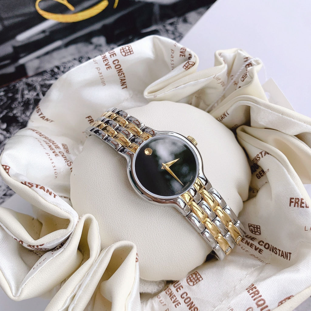 Movado Veturi Quartz Black Dial Two Tone Steel Strap Watch for Women - 0606933 Buy Now By Movado