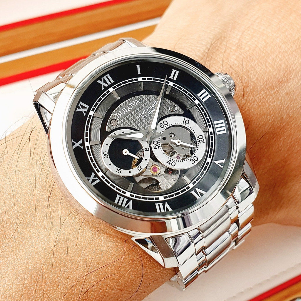 Bulova BVA Dual Aperture Black Dial Silver Steel Strap Watch for Men - 96A119 Buy Now By Bulova