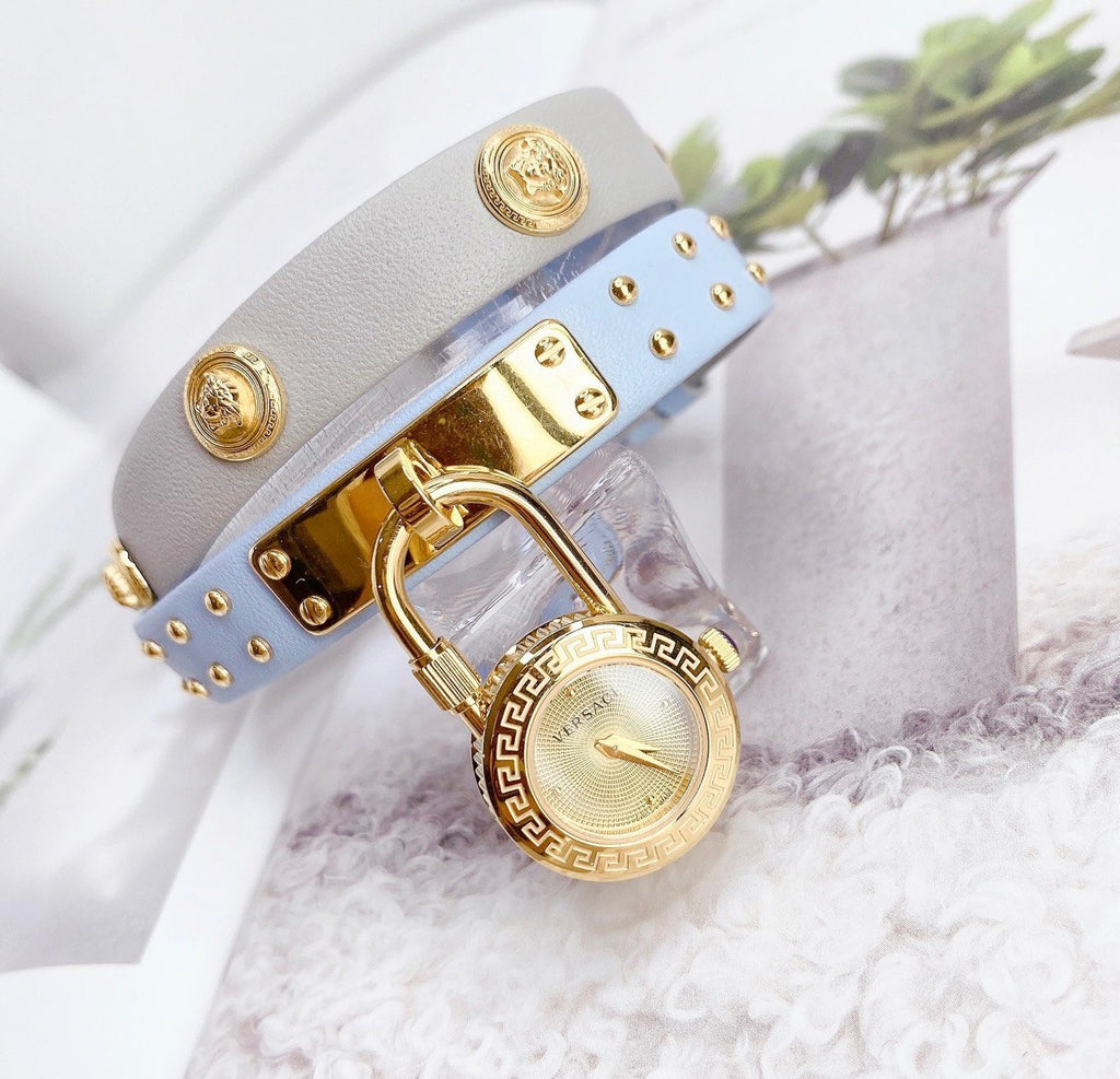 Versace Medusa Lock Icon Quartz White Dial Blue Leather Strap Watch for Women - VEDW00419 Buy Now By Versace