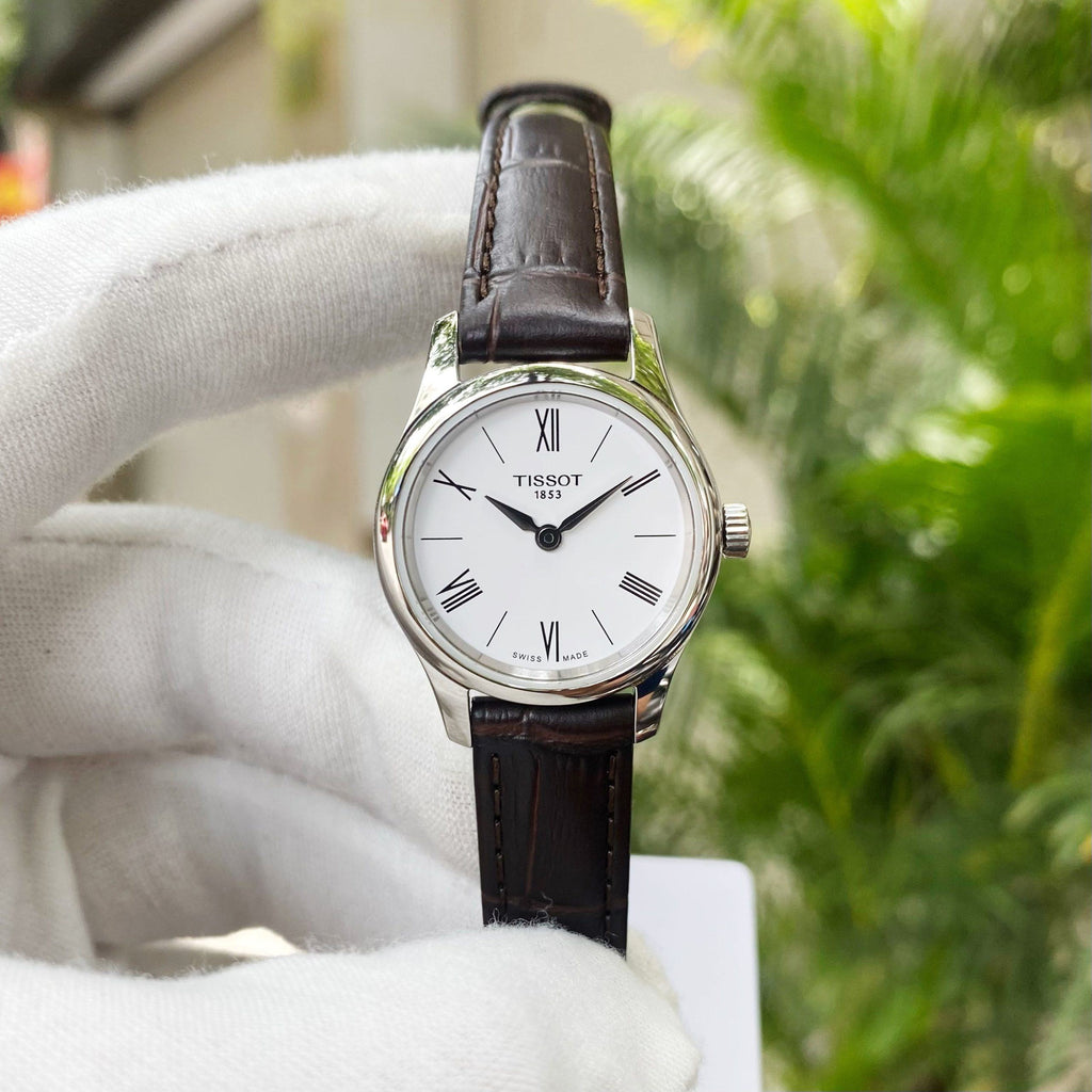 Tissot Tradition 5.5 Lady Silver Dial Brown Leather Strap Watch for Women - T063.009.16.018.00 Buy Now By Tissot
