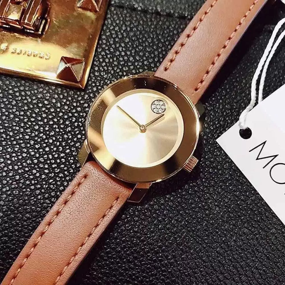 Movado Bold Gold Dial Brown Leather Strap Watch for Women - 3600437 Buy Now By Movado