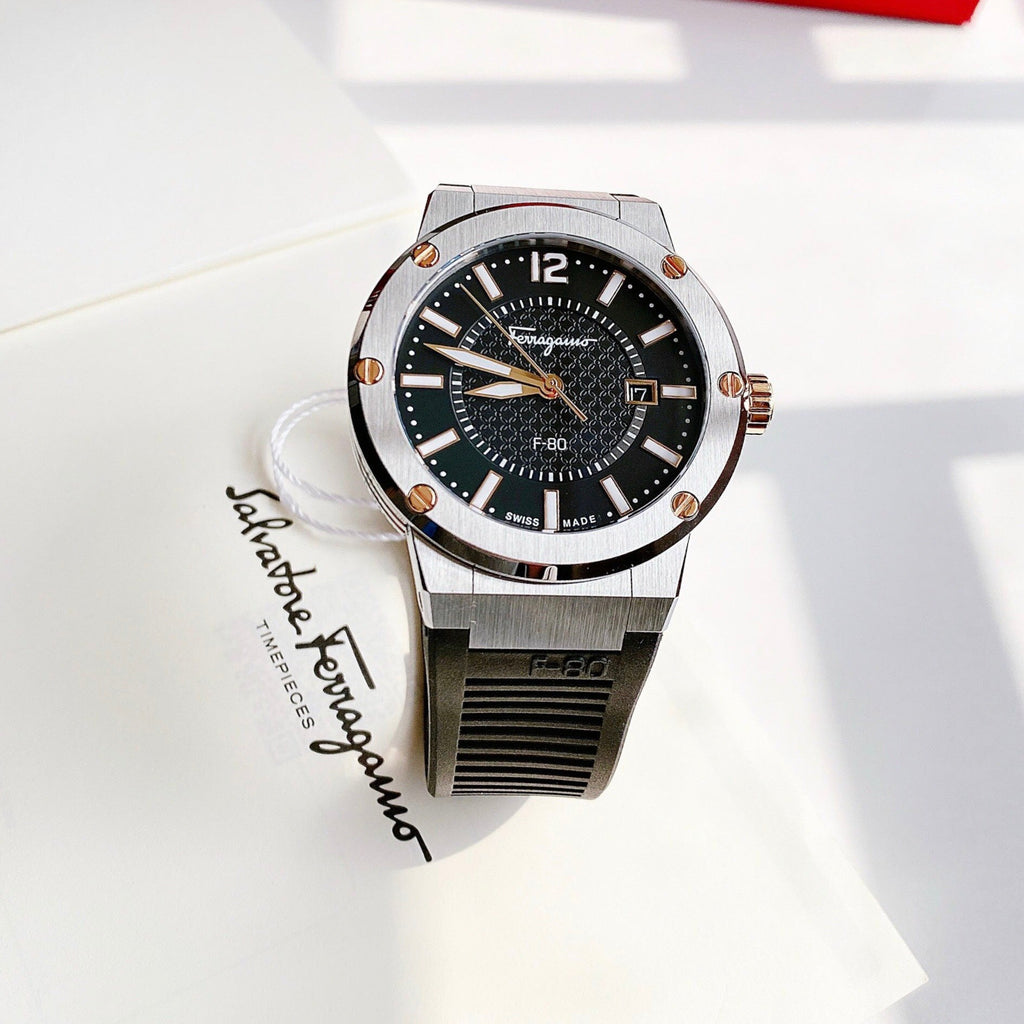 Salvatore Ferragamo F-80 Black Dial Black Rubber Strap Watch For Men - SFHY00120 Buy Now By Salvatore Ferragamo