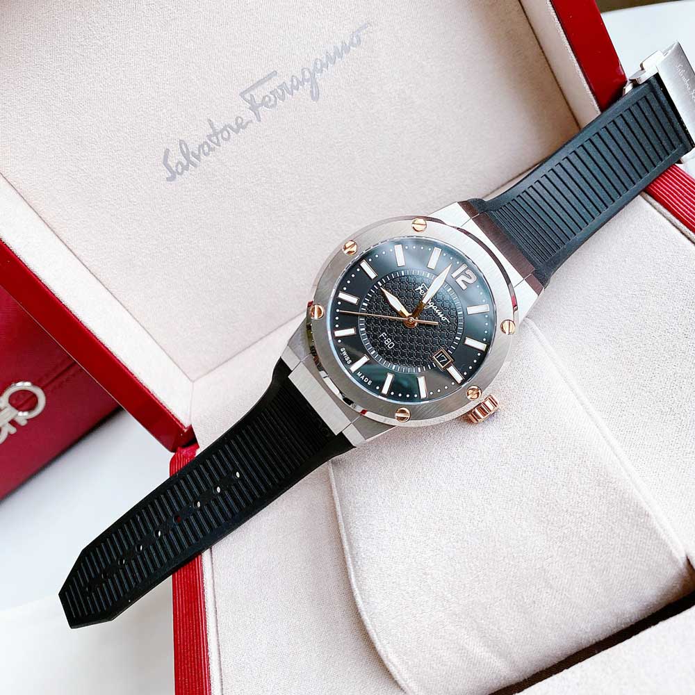 Salvatore Ferragamo F-80 Black Dial Black Rubber Strap Watch For Men - SFHY00120 Buy Now By Salvatore Ferragamo
