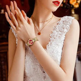 Versace Virtus Mini Quartz Red Dial Gold Steel Strap Watch For Women - VET300321 Buy Now By Versace