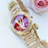 Versace Virtus Mini Quartz Red Dial Gold Steel Strap Watch For Women - VET300321 Buy Now By Versace