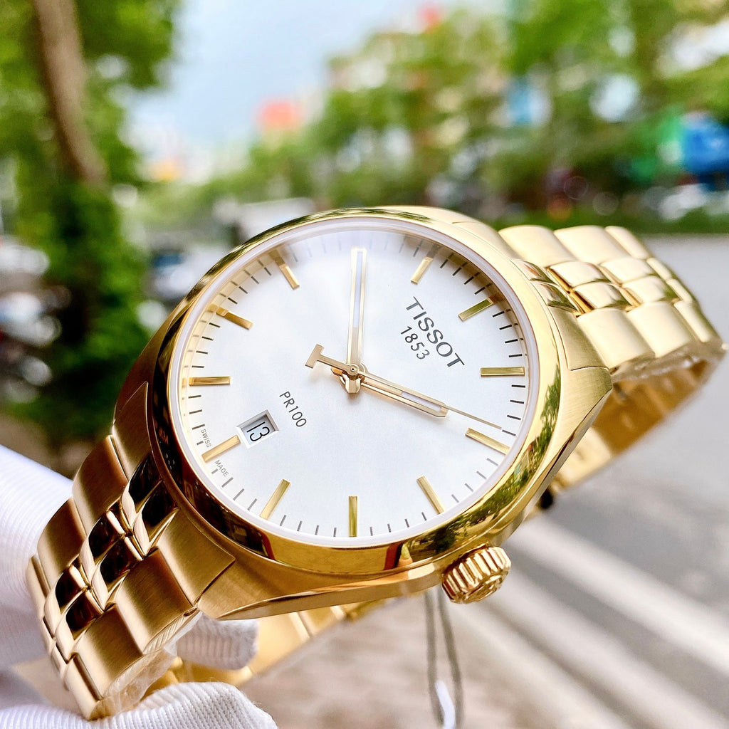 Tissot T Classic PR 100 Quartz White Dial Gold Steel Strap Watch for Men - T101.410.33.031.00 Buy Now By Tissot