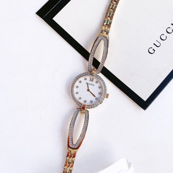 Bulova Crystal Collection Mother of Pearl Dial Gold Steel Strap Watch for Women - 98L225 Buy Now By Bulova