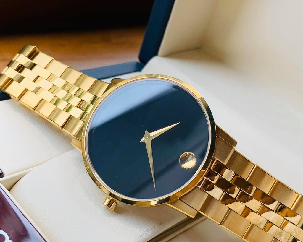 Movado Museum Classic Quartz Black Dial Gold Steel Strap Watch for Men - 0607203 Buy Now By Movado