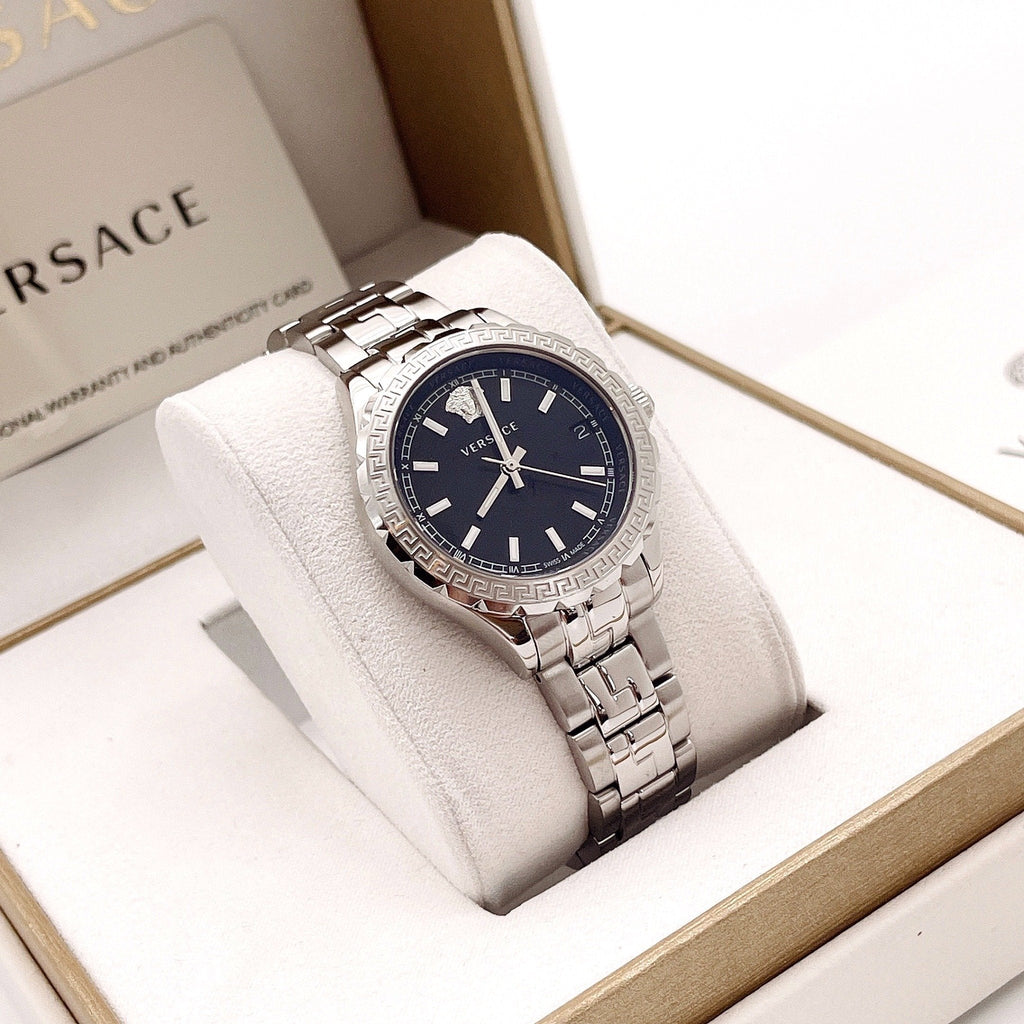 Versace Hellenyium Black Dial Silver Steel Strap Watch for Women - V12020015 Buy Now By Versace