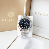 Versace Hellenyium GMT Black Dial Silver Steel Strap Watch for Men - V11020015 Buy Now By Versace