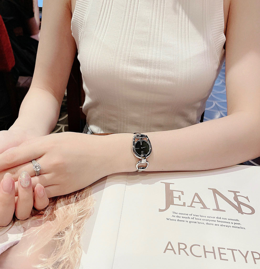 Gucci Horsebit Collection Mother of Pearl Black Dial Silver Steel Strap Watch For Women - YA139503 Buy Now By Gucci