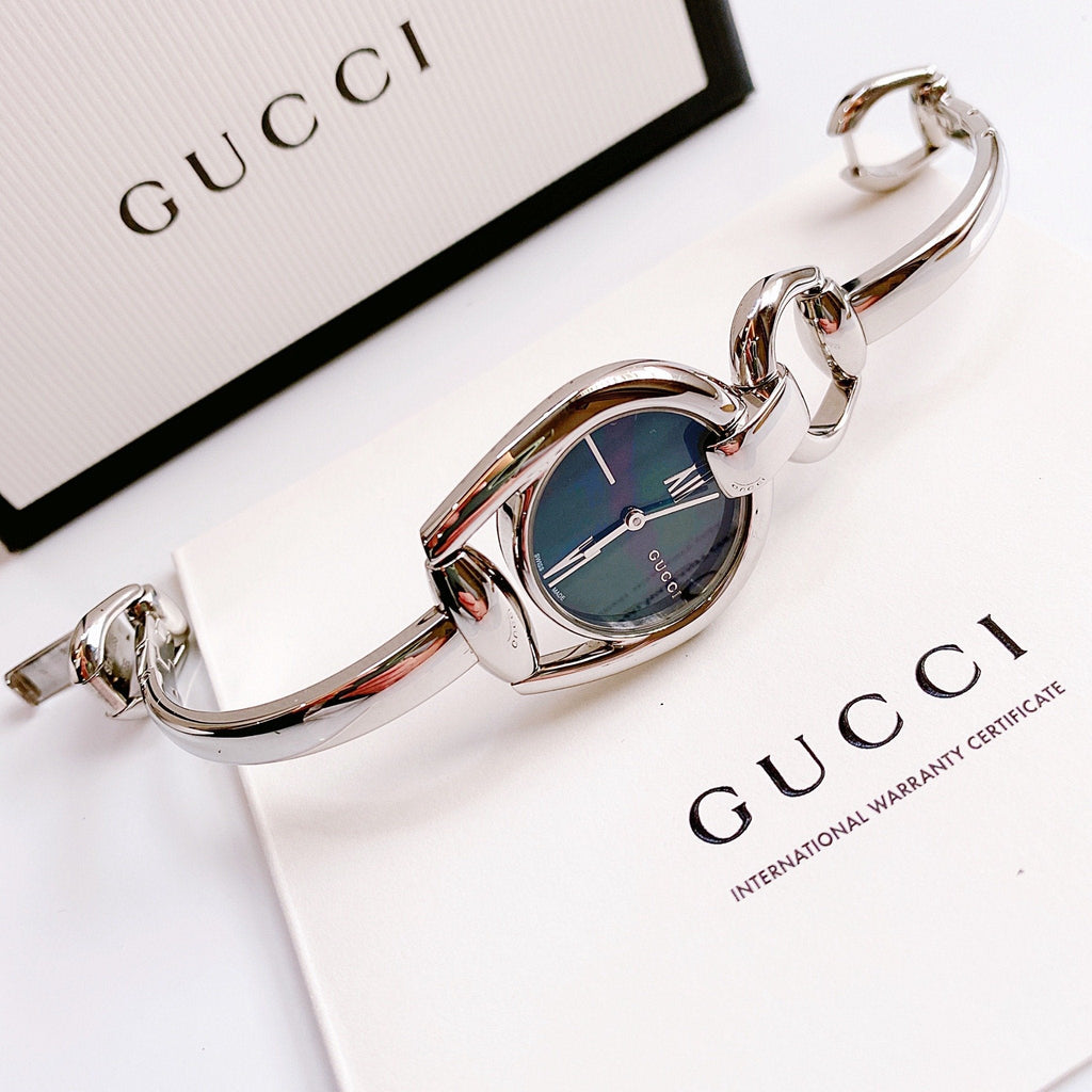 Gucci Horsebit Collection Mother of Pearl Black Dial Silver Steel Strap Watch For Women - YA139503 Buy Now By Gucci