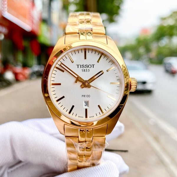 Tissot T Classic PR 100 Lady White Dial Gold Steel Strap Watch for Women - T101.210.33.031.00 Buy Now By Tissot