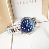 Versace Hellenyium GMT Blue Dial Silver Steel Strap Watch for Men - V11010015 Buy Now By Versace