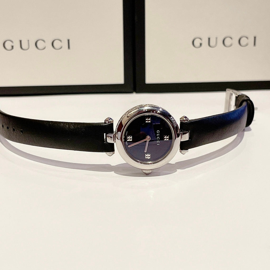 Gucci Diamantissima Quartz Diamonds Black Dial Black Leather Strap Watch for Women - YA141506 Buy Now By Gucci