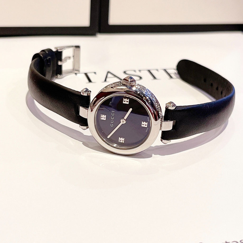 Gucci Diamantissima Quartz Diamonds Black Dial Black Leather Strap Watch for Women - YA141506 Buy Now By Gucci