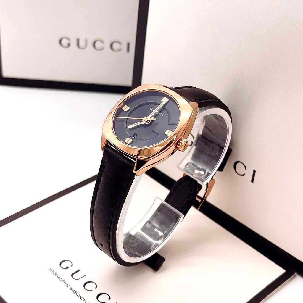 Gucci GG2570 Quartz Black Dial Black Leather Strap Watch For Women - YA142509 Buy Now By Gucci